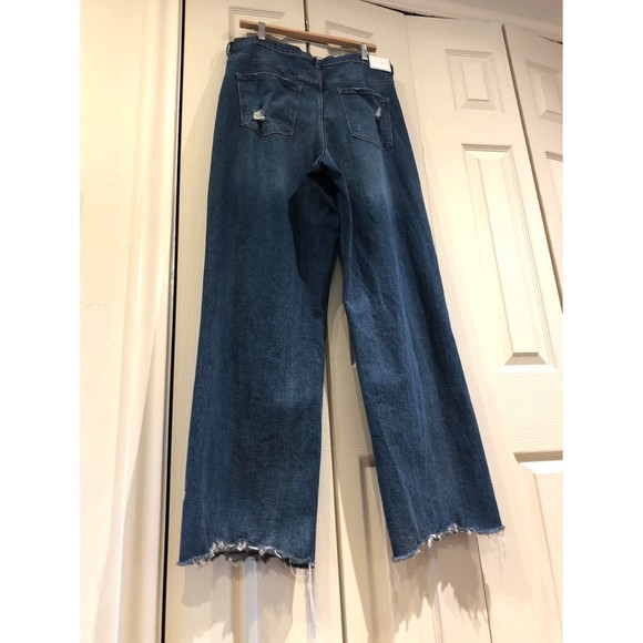 EXPRESS Super High Waisted Ripped Raw Hem 90s Wide Leg Jeans 14 L - Picture 5 of 12